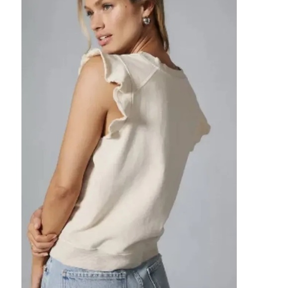 NWT Anthropologie T.La Ivory Ruffled Sweatshirt Tank Top - Picture 3 of 11